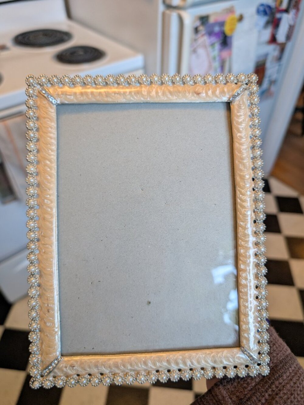 Ornate Faux Pearl and Silver Picture Frame 5x7 Feminine Girly Coquette